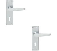 2x PAIR Victorian Flat Lever on Lock Backplate Handle 150 x 42mm Satin Chrome Loops Multi One Size