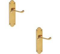 2X Pair Victorian Scroll Handle On Latch Backplate 205 X 49mm Polished Brass