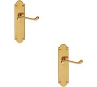 2x PAIR Victorian Scroll Handle on Latch Backplate 205 x 49mm Polished Brass