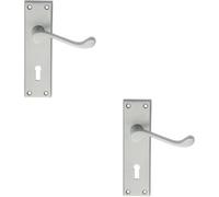 2x PAIR Victorian Scroll Handle on Lock Backplate 150 x 43mm Satin Chrome