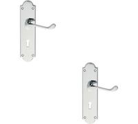 2x PAIR Victorian Scroll Handle on Lock Backplate 205 x 49mm Polished Chrome