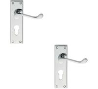 2x PAIR Victorian Scroll Lever on Euro Lock Backplate 150 x 43mm Polished Chrome