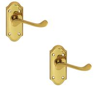2x PAIR Victorian Scroll Lever on Short Latch Backplate 112 x 48mm Brass