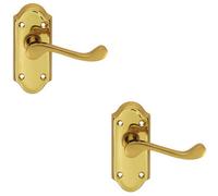 2x PAIR Victorian Scroll Lever on Short Latch Backplate 112 x 48mm Brass