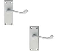 2x PAIR Victorian Scroll Lever on Short Latch Backplate 118 x 43mm Satin Chrome