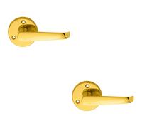 2x PAIR Victorian Straight Shaped Lever on 59mm Round Rose Polished Brass Handle