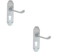 2x PAIR Victorian Upturned Handle on Euro Lock Backplate 170 x 42 Satin Chrome