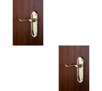 2x PAIR Victorian Upturned Handle on Latch Backplate 168 x 47mm Polished Brass