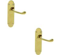 2X Pair Victorian Upturned Handle On Latch Backplate 170 X 42mm Polished Brass