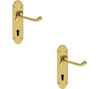 2x PAIR Victorian Upturned Handle on Lock Backplate 170 x 42mm Polished Brass