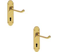 2x PAIR Victorian Upturned Handle on Lock Backplate 170 x 42mm Polished Brass