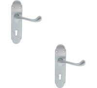 2x PAIR Victorian Upturned Handle on Lock Backplate 170 x 42mm Satin Chrome