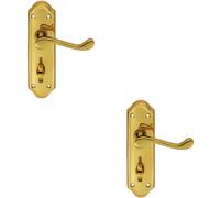 2x PAIR Victorian Upturned Lever on Bathroom Backplate 168 x 47mm Polished Brass