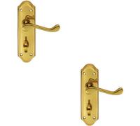 2x PAIR Victorian Upturned Lever on Bathroom Backplate 168 x 47mm Polished Brass