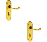 2x PAIR Victorian Upturned Lever on Bathroom Backplate 170 x 42mm Brass