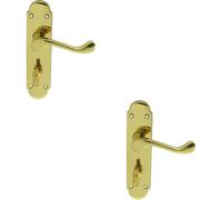 2x PAIR Victorian Upturned Lever on Bathroom Backplate 170 x 42mm Polished Brass
