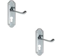 2x PAIR Victorian Upturned Lever on Euro Lock Backplate 168 x 47mm Chrome