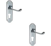 2X Pair Victorian Upturned Lever On Euro Lock Backplate 168 X 47mm Chrome