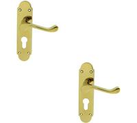 2X Pair Victorian Upturned Lever On Euro Lock Backplate 170 X 42 Polished Brass