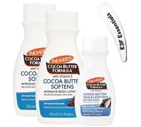 2x Palmer's Cocoa Butter Body Lotion 250ml and 1x 50ml, with E3F Essentials Cosmetic Spatula | Palmer’s Cocoa Butter for Dry Skin, Tattoos, Stretch Marks | Travel Moisturiser | Nourishing Body Lotion