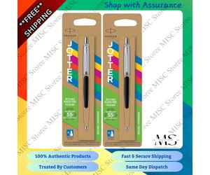 2X Parker Jotter Medium Black Barrel Ballpoint Pen Blue Ink 2096873 (NEW)