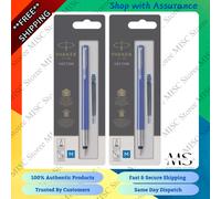 2x Parker Vector Fountain Pen Blue/Stainless Steel Barrel Blue Ink S0881011-NEW
