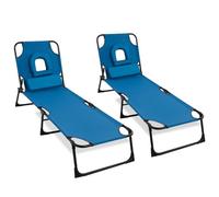 2X Patio Lounge Chairs Folding Sun Loungers With Headrest Cushion