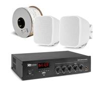 2x PD BD30TW 3" Wall Mount Speakers and PDM25 100V Mixer Amplifier with Bluetooth, FM radio and USB playback. Discreet Speakers for Indoor or Outdoor sound, Pubs, Cafes, Retail or Business use.