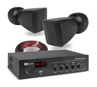 2x PD BSX30B 2.5" Wall Mount Speakers with PDM25 Mixer Amplifier, Bluetooth, USB Player & 10m Cable Kit, 25W 100V Line Black, Commercial PA Speaker System