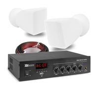 2x PD BSX30W 2.5" Wall Speaker System with PDM25 25W 100V Line Mixer Amplifier, Bluetooth, USB, FM Radio, and 10m White Speaker Cable-Compact, Discreet, Perfect for Commercial PA and Background Music