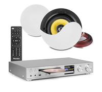 2x PD KVCS5 Ceiling Speaker System with Audizio Bolzano WiFi Amplifier, Bluetooth, Internet Radio, CD Player, and USB, Aluminium, Ideal for Home Audio, Offices, and Commercial Background Music