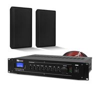 2x PD WSF30B Flat Wall Speaker System with PRM60 Amplifier, Compact 100V Line, Discreet Slim Wall Mount PA, Built-In Bluetooth, 20m Cable, for Shops, Bars, Retail, Black