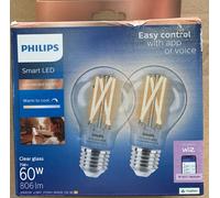 Philips Smart Lighting, Smart LED Filament A60 Bulb, E27 Base, 806 lm, Tunable White Light 2700-6500 K, Low Dimming, Connected by WiZ, Alexa, Google Home, Apple Home, 2 Pack