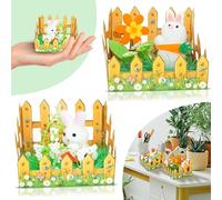 2X Picket Fences with Easter Bunnies Animals for Hunt | Home Garden Easter Decoration Gift for Kids, Easter Rabbits Ideal for Crafting Spring Time