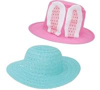 2x Pink Easter Bonnet Hat with Blue Fluffy Bunny Ears for Kids, Adjustable Easter Hat with Sequins, Lightweight Straw Easter Bonnet for Easter Parade, Party Costume, Fancy Dress, Easter Decorations