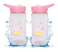 2X Pink Peppa Pig Kids Water Bottles with Straw - 420ml Reusable Sports Bottles for School Picnic, Girls 6+ Months - Leakproof, Flip Lid, BPA-Free, Easy to Clean, Eco-Friendly Sports Bottle