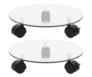 2x Plant Rollers Tempered Glass 28cm Round Rolling Saucer Stand Mover vidaXL