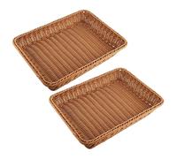 2X Plastic Rattan Basket, Bread Basket Bread Shop Supermarket Display Basket Brown