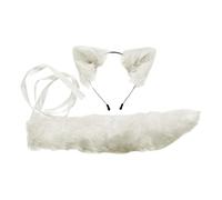 2x Plush Faux Fur Cat Ears and Tail Set Halloween Fancy Dress Cosplay Costume White