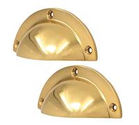 2X Polished Brass 85mm Kitchen Cupboard Door Cabinet Cup Shell Pull Handle