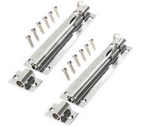 2X Polished Chrome Bathroom Door Push Locks with Fixings - 100mm/4" Long Barrel Bolt Catches