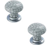 2x Porcelain Mushroom Cupboard Door Knob Glaze Design Polished & Matt Chrome