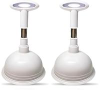 2X Powerful Suction Drain Plunger for Sinks, Bathrooms, Kitchens, Baths & Shower Drains - Soft Silicone Anti-Tear Drain Plunger Cleaner for Lawn,16cm Large Cup & Handle - Drain Unblocker (2, White)