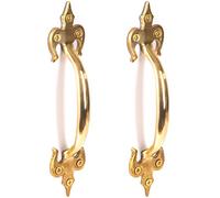 2X Premium Large Solid Brass Door Handles Fleur De LYS Style - Length 180mm