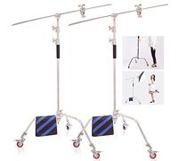 2x Pro Heavy Duty C-Stand Stainless Steel Light Stand with Wheels, 10ft/300cm Spring Cushion Adjustable Century Boom Arm Wheeled for Photography Studio Reflector and Other Equipment