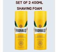 2x PRORASO Shaving Foam Can Yellow/Dry Skin Nourishing Cocoa Butter 400ml