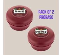2X PRORASO Shaving Soap | RED for Coarse Beards | Sandalwood and Shea 150ml Bowl