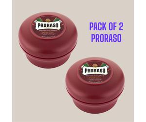 2X PRORASO Shaving Soap | RED for Coarse Beards | Sandalwood and Shea 150ml Bowl