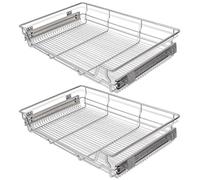 2x Pull-Out Wire Baskets for Kitchen Storage - 800mm Cupboard Silver Kitchen Utensil Holder Rack Space-Saving Larder Unit & Stylish Design