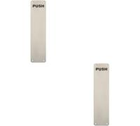 2X Push Engraved Door Finger Plate 350 X 75mm Satin Stainless Steel Push Plate